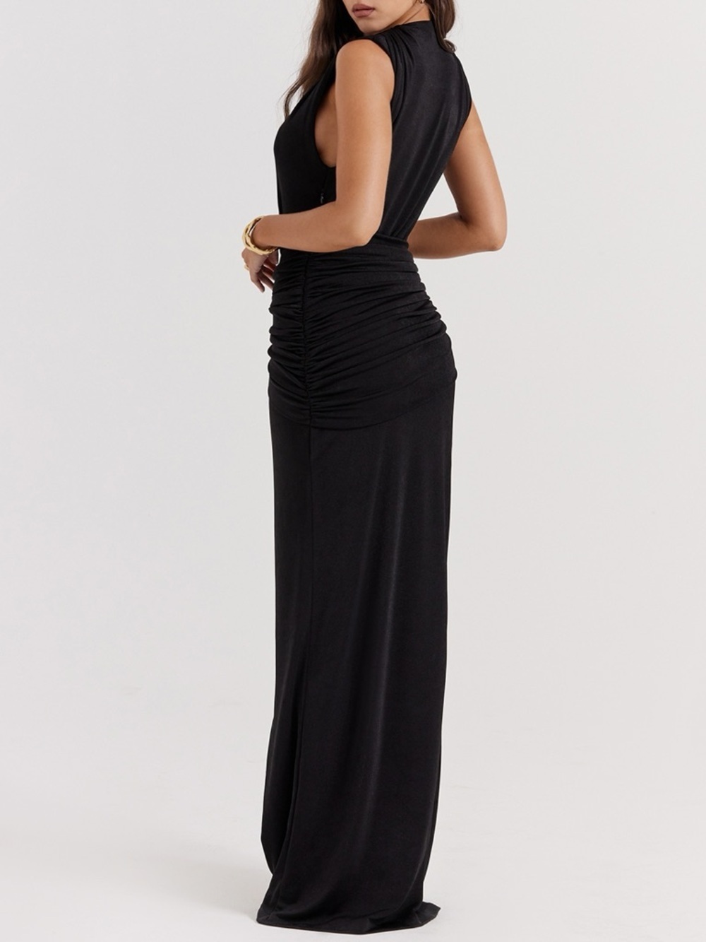 House of CB Black Plunging Ruched Maxi Dress - Picture 4 of 13